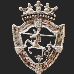 SILVER SHIELD w REARING HORSE PIN New in Package by ORNAMENTS